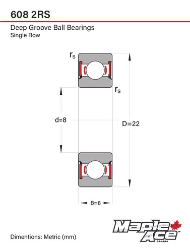 608-2RS Ball Bearing 8x22x7mm 608 2RS Rubber Sealed (PCs 4) - Picture 4 of 7