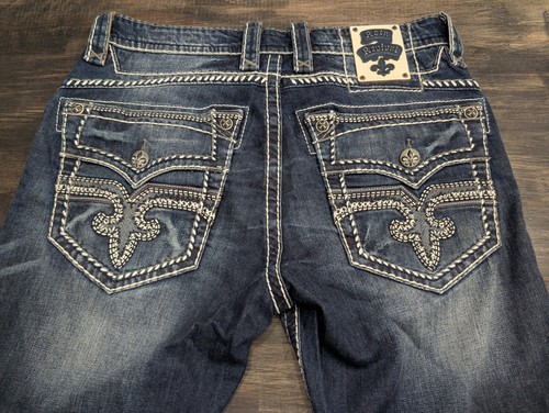 Men's ROCK REVIVAL Rhays Bootcut Jeans Pants Embellished Distressed Size 34 x 32 - Picture 14 of 16