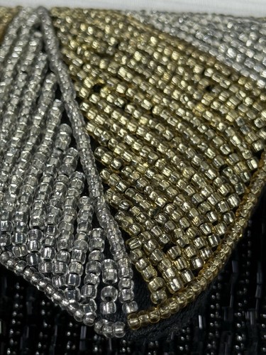 Vintage Clutch Purse Black Gold Silver Beaded Star Design Evening Neiman Marcus - Picture 14 of 17