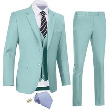 Men's Slim Fit 3 Pc Suit, 2 Button Dress Tux Suit Set w/ Jacket Vest Pants  Tie