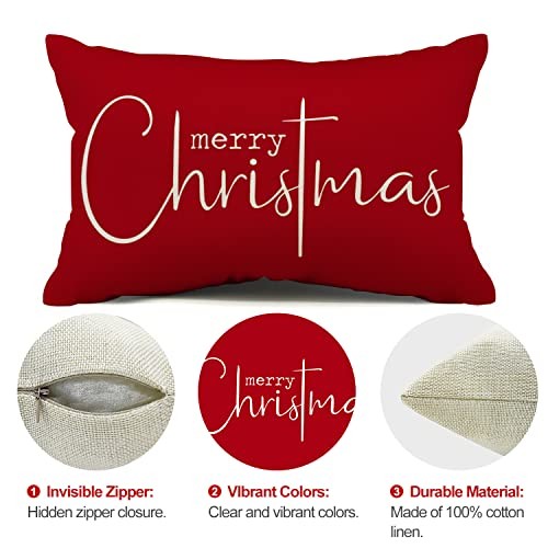 Christmas Pillow Covers Merry Christmas Throw Pillow 20" x 12" (Pack of 1) Red - Picture 6 of 6