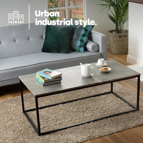 LIVIVO Concrete Effect Coffee Table – Grey Metal Frame, Indoor/Outdoor Use - Picture 3 of 7