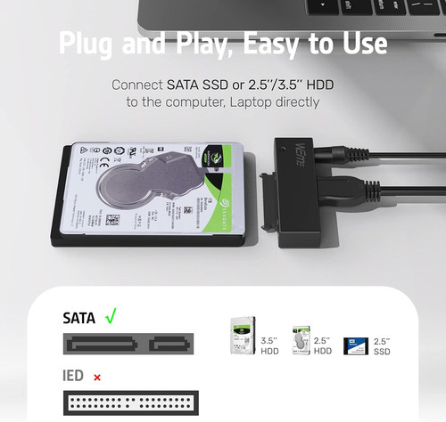 USB 3.0 to SATA Adapter for 2.5/3.5 Inch HDD/SSD with Power Supply Included - Afbeelding 3 van 12
