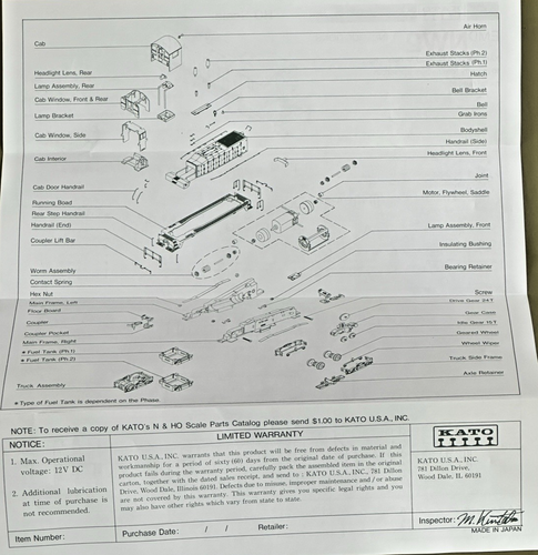 NUOVO CON SCATOLA KATO SCALA HO MPN 37-10D EMD NW2 PH.1 UNION PACIFIC ROAD #1003 - SPEDIZIONE GRATUITA - Foto 9 di 12