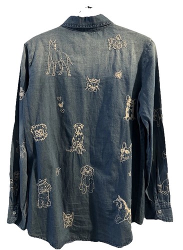 Johnny Was For Dog Lovers Only Button Down Blouse Size XS - Picture 7 of 7