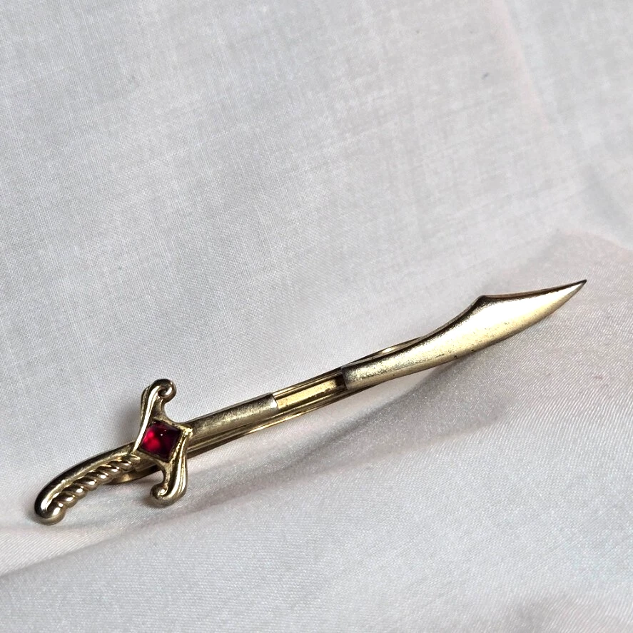 Vintage Hickok Simitar Sword Tie Bar/Cufflinks–Gold Tone-Red Stones – Adjustable - Image 2 of 4