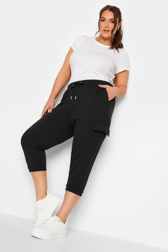 Yours Curve Women's Plus Size Cargo Pocket Cropped Joggers - Picture 2 of 13