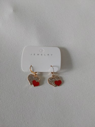 Goldfarbene glänzende Strass Herz Tropfen Ohrringe Schmuck Damen 1" Neu