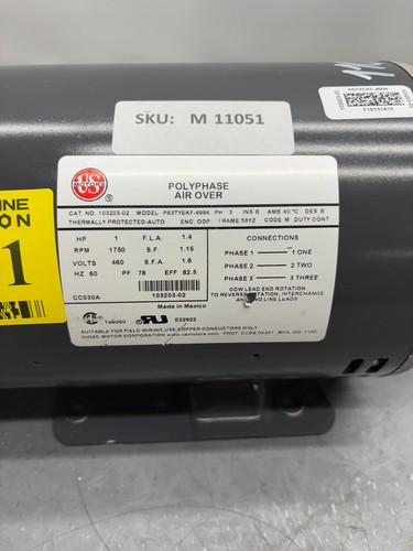 US Motors / P63TYEKF-4994 / 1.0 HP / 460V / PH 3 / FR 56YZ / Electric Motor - Picture 2 of 4