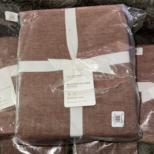 NWT Pottery Barn Belgian Flax Linen King/Cali King Duvet Cover & 4 shams Brick - 第 2/8 張圖片