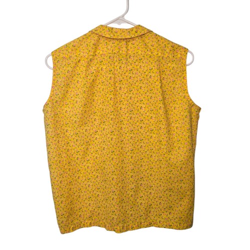Vintage 70s Mod Flower Power Sleeveless Button Down Yellow Floral Top Size 14 - Picture 4 of 5