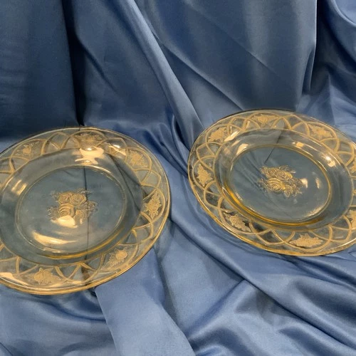 VTG 1930's Federal Depression Glass Rosemary Amber Dutch Rose Plates 6 5/8 Two