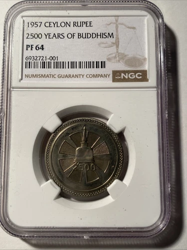 1957 Ceylon Rupee 2500 Years Of Buddhism NGC PF64