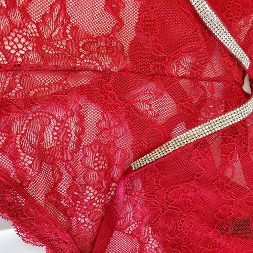 Babydoll Torrid Talla 3 Diamante Lencería Rojo Encaje Peluche Transparente Correas Ajustables - Imagen 8 de 13