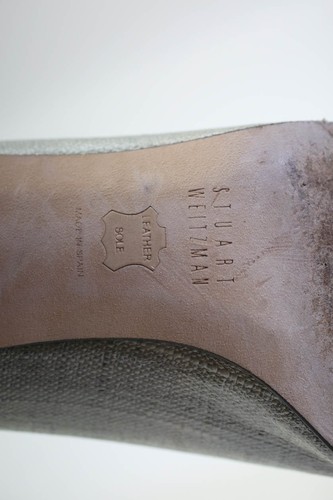 Stuart Weitzman Womens Block Heel Metallic Coated Canvas Pumps Silver Tone 8.5N - Picture 5 of 12
