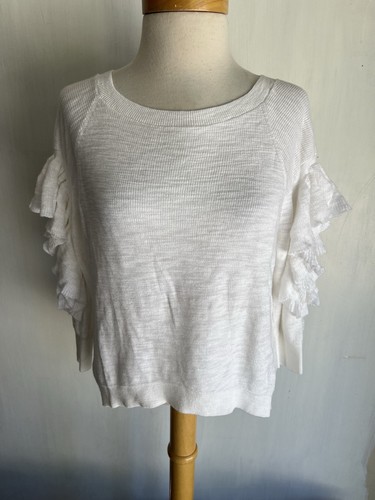 EXPRESS (2017) Top donna ufficiale 3/4 aperto manica con volant bianco boxy taglia XS - Foto 2 di 8