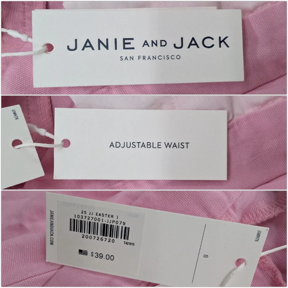 Pantalones Cortos Chinos Janie and Jack Niñas Rosa Cremallera Lateral Cintura Ajustable Talla 8 Foto 4 de 4