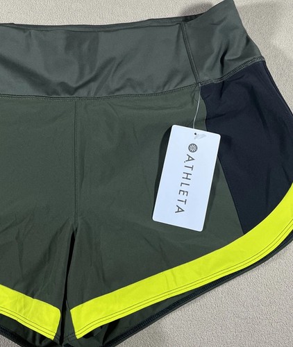 Athleta Running Free 3,5 Shorts grau schwarz neongelb Colorblock Medium neu mit Etikett - Bild 4 von 11