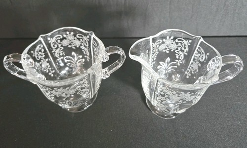 MINT FOSTORIA MEADOW ROSE BAROQUE Style Cream And Sugar Set 1940S ETCHED - Picture 2 of 7