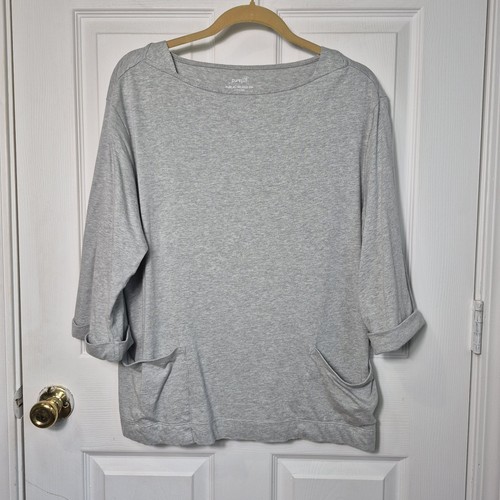 J. Jill Pure Jill Small Relaxed Top Gray Boxy Pockets 3/4 Sleeve Cotton Modal