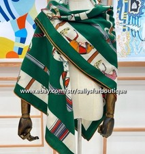 Sallys 70 Cashmere 30 Silk Wrap Scarf Horses Chain Print Double Face Shawl 53"