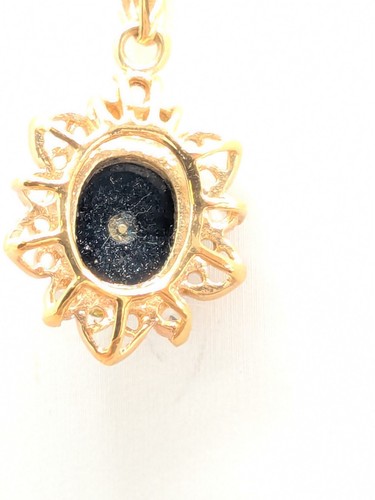 Vintage Gold Tone Black Cabochon with Rhinestone Pendant Necklace - Picture 10 of 12