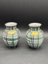 Set of 2 WH Handarbeit Small Salt Glazed Vases, 3.5" tall, OG Stickers