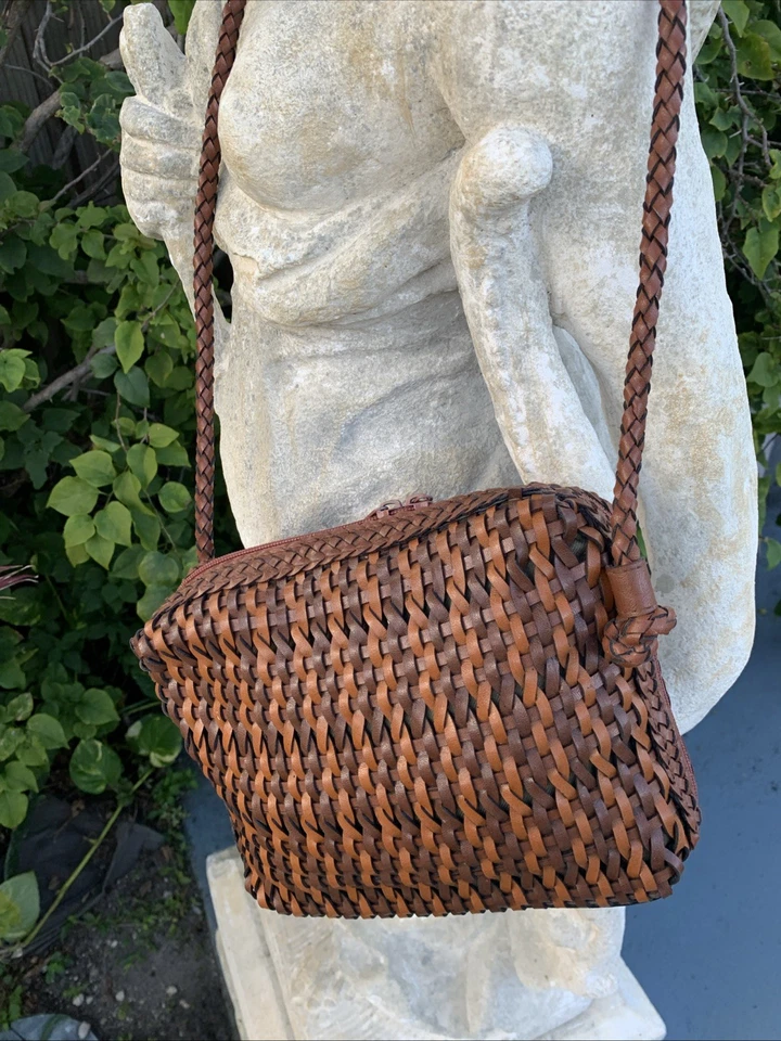 De Colección Bolso de Hombro Tejido de Cuero Marrón Cartera Bandolera Boho Festival Foto 2 de 4