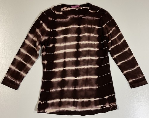Vintage Y2K braun Batik Langarm Top Damen Gr. S Stretch Goth