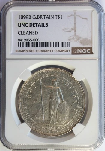 GREAT BRITAIN 1899-B SILVER TRADE DOLLAR. NGC UNC DETAILS BUT NICE. KM-T5.