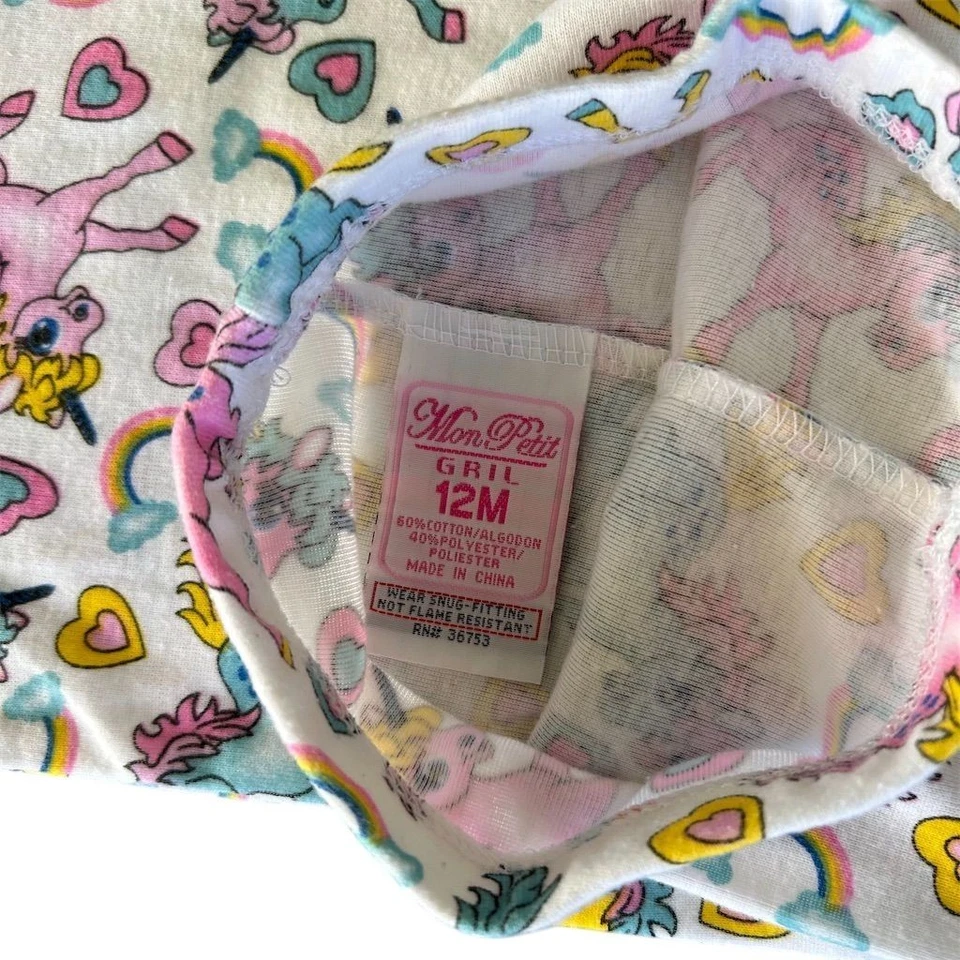Vtg Y2K Mon Petit Girls Unicorn Print Pajama Set 12 Months Multicolor - Image 3 of 4