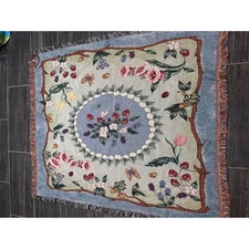 Vintage Floral Berry Butterfly Woven Throw Blanket Cottagecore Boho