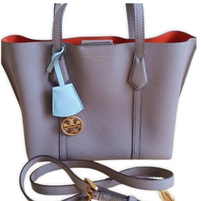 Tory Burch Perry Small Triple Compartment Tote Bag Taupe Leather 2Way Crossbody - Image 1 of 4