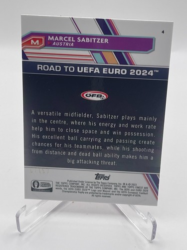 2023 Topps Finest Road to UEFA Euro 2024 - Marcel Sabitzer #4 Red Vaporware 1/10 - Picture 2 of 2