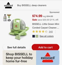 BISSELL Little Green Portable Deep Cleaner, for Carpet, Upholstery, and Auto