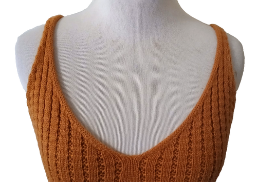 Women's Cropped Peplum Knit Tank Top Orange Rust Ruffled Stretch Sleeveless Med - Picture 4 of 11