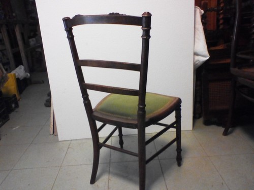 sedia antica in faggio con torniture,imbottita - Foto 4 di 5