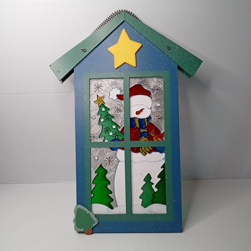 FENSTERBILD Christmas sun catcher Snowman glass window wooden frame 26 × 38cm - Picture 3 of 6