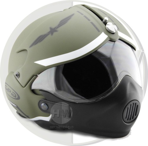 Offener Roller Motorrad Helm Osbe Gpa Luftfahrt TORNADO grün + Maske Armee - Bild 11 von 15