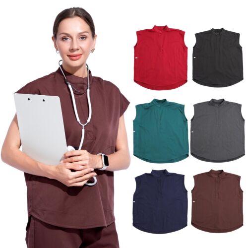 Women Nurse Uniform Suit Women Medical Scrubs Top & Pants V-Neck/Stand Collar - Picture 16 of 29