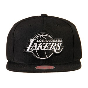 Mitchell and Ness Los Angeles Lakers Black White Logo Snapback Hat Cap