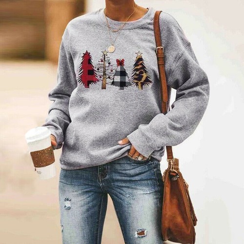 Maglione pullover donna taglie forti albero di Natale blusa natale manica lunga - Foto 4 di 10