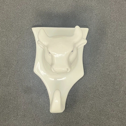 Vtg White Ceramic Bull Cow Head Bath Kitchen Towel Apron Holder Hook Decor Farm - Picture 5 of 7