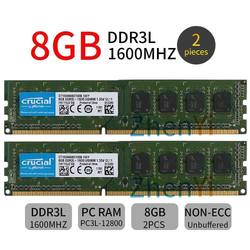 Crucial 32GB 16GB 8GB DDR3L 1600MHz PC3L-12800U 1.35V DIMM Desktop Memory LOT AB - Picture 3 of 15