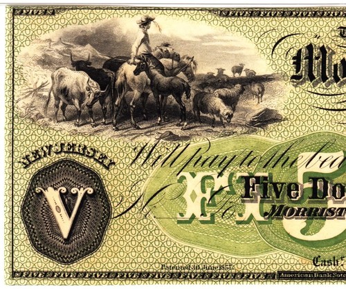 $5 1858-60 Morristown, NJ- Morris County Bank PMG 65 Gem Uncirculated- WOW RARE! - Picture 5 of 11