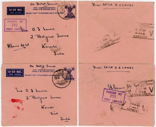 1942 FORCES STATIONERY INDIA CENSORED to GURKHA LAWES KARACHI VICTORY SLOGANS - 第 1/3 張圖片