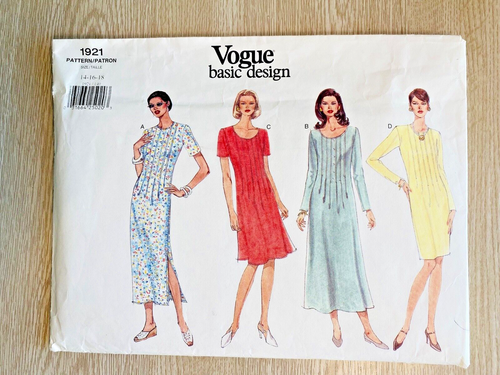 90s VOGUE 1921 SIZES 14 16 18 DRESSES UC/FF - Picture 2 of 3