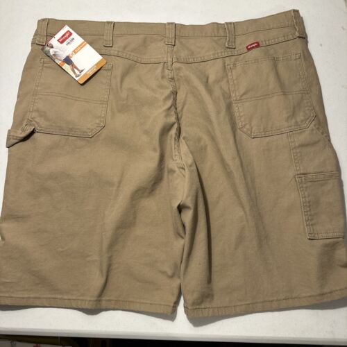 Wrangler Carpenter KHAKI TAN SHORTS 10” cuciture interne Flex Fit grandi uomo 48” NUOVO - Foto 4 di 4