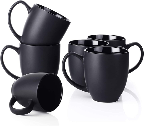 Black Coffee Mugs Set of 6 16Oz Ceramic Cups with Large Handles for Tea Latte - Picture 10 of 12
