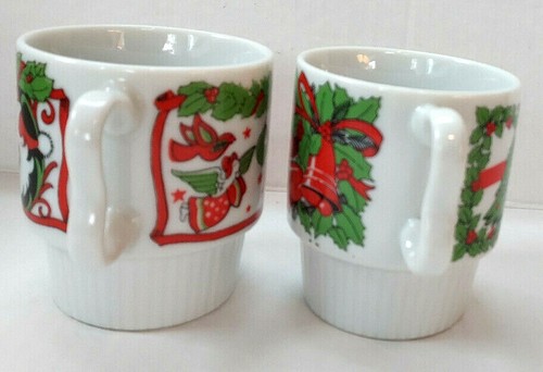 Juego de 2 tazas apilables de porcelana de palomas de Santa ángeles vintage de Navidad - Japón - Imagen 2 de 6